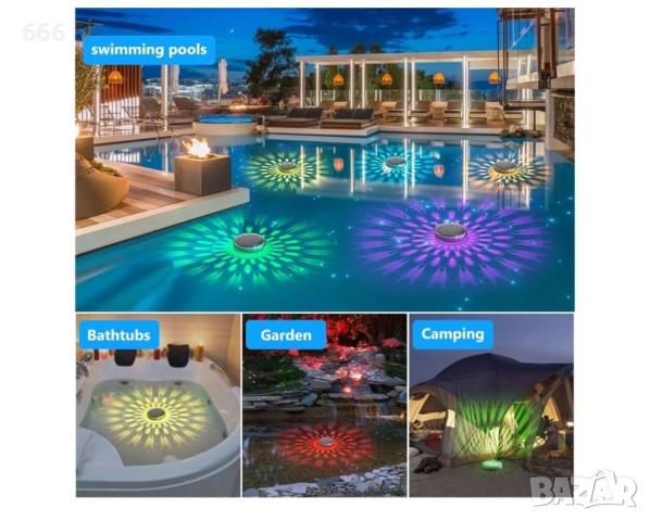 Акумулаторни слънчеви плаващи лампи за басейн (2 броя), снимка 6 - Басейни и аксесоари - 53981080