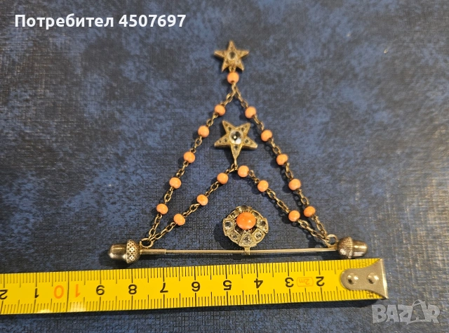 Антична сребърна брошка с диамантена паста и корал, викториански, снимка 7 - Други - 53885627