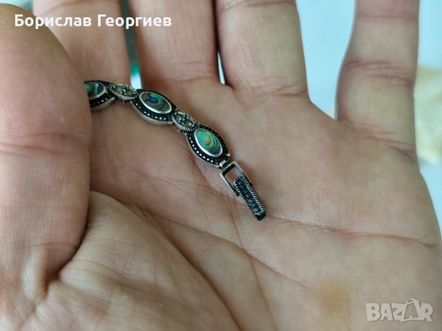 Сребърна гривна с кралски седеф, снимка 7 - Гривни - 52838776