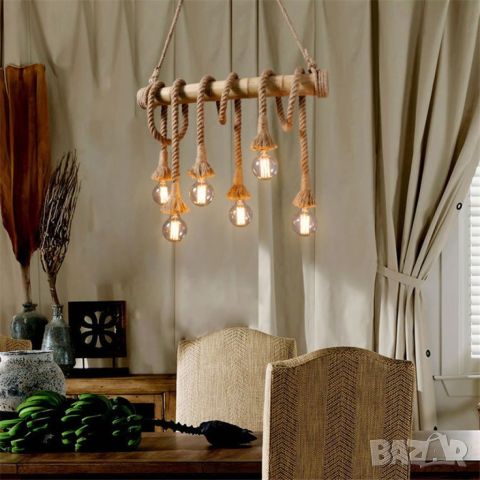 Бамбукова електрическа висяща лампа, креативна декорация. Дизайн, който вдъхновява - с включени 6 кр, снимка 1 - Лампи за таван - 46441492