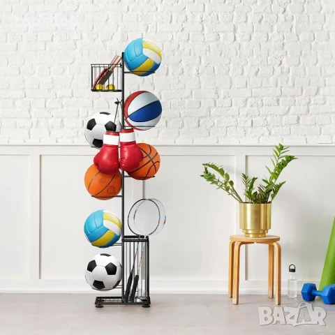 Nandae 7-степенна стойка за съхранение на топки и други спортни стоки, свободностояща, метална, снимка 4 - Други стоки за дома - 50578079
