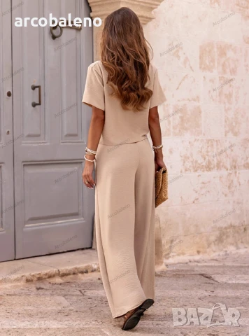 Дамски комплект от блуза с къс ръкав и широк панталон Annastasia, 5цвята  , снимка 6 - Комплекти - 51208114