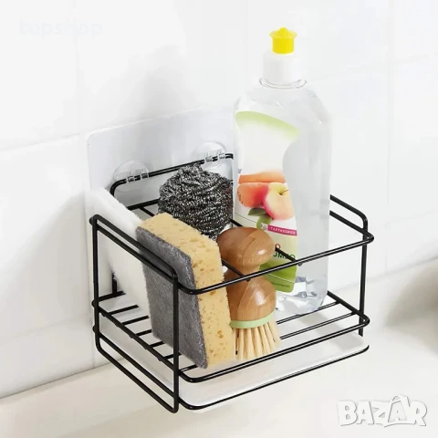 НОВ държач за кухненски прибори, метален, за кухня и баня с корито за оттичане, лепиенка..., снимка 2 - Съдове за готвене - 50555737