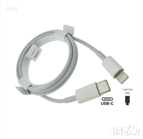 Кабел Lightning към USB-C, за Apple устройства, A1703, 1m, бял