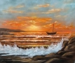 МОРСКИ ЗАЛЕЗ И ЛОДКА маслена картина , снимка 1