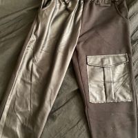 Дамски панталон памук с еко кожа, снимка 1 - Панталони - 45287628
