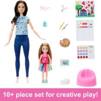 Комплект за игра Barbie Art Therapy с кукла терапевт, малка кукла с  емоджи тениска и аксесоари, снимка 3 - Кукли - 45117595