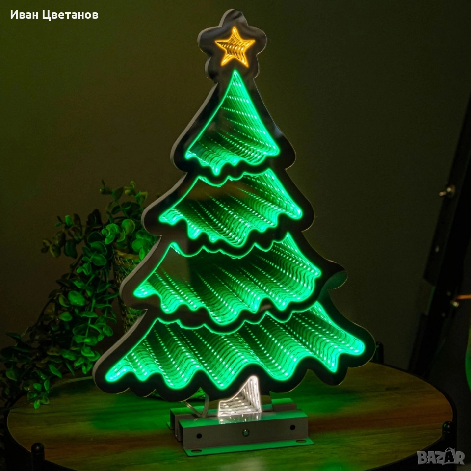 LED коледна елха с 3D светлинен ефект – модерна празнична декорация за дома, снимка 1