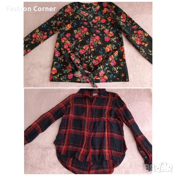 Комплект карирана риза и блуза с флорален десен, М размер, Спиди , снимка 1