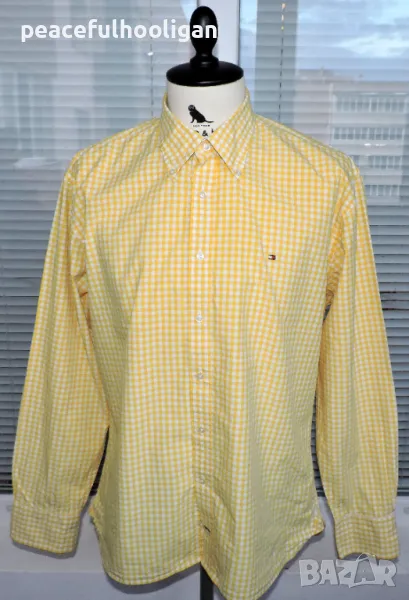 Tommy Hilfiger Mens Yellow/White Checked Shirt - мъжка риза с дълъг ръкав размер XL, снимка 1