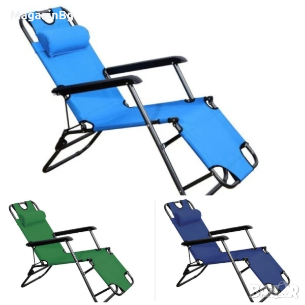 Шезлонг, Сгъваем стол, легло 3 в 1, 178 см за къмпинг градина, снимка 1