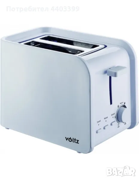Тостер за хляб Voltz V51440E, 750W, 2 филийки, снимка 1