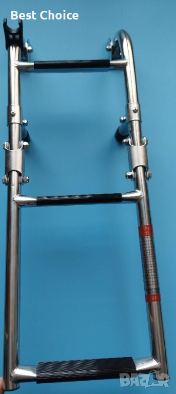 Сгъваема стълба, неръждаема стомана, 3 неплъзгащ се стъпала, сребриста, капацитет 160кг, снимка 1