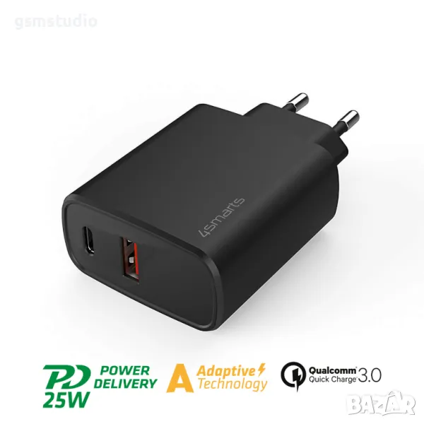  4smarts Wall Charger VoltPlug Adaptive 25W with QC/PD/AFC - захранване за ел. мрежа с USB-A изход и, снимка 1