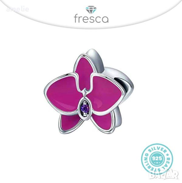 Талисман Fresca по модел тип Pandora Пандора сребро 925 Purple Orchid Orchid. Колекция Amélie, снимка 1