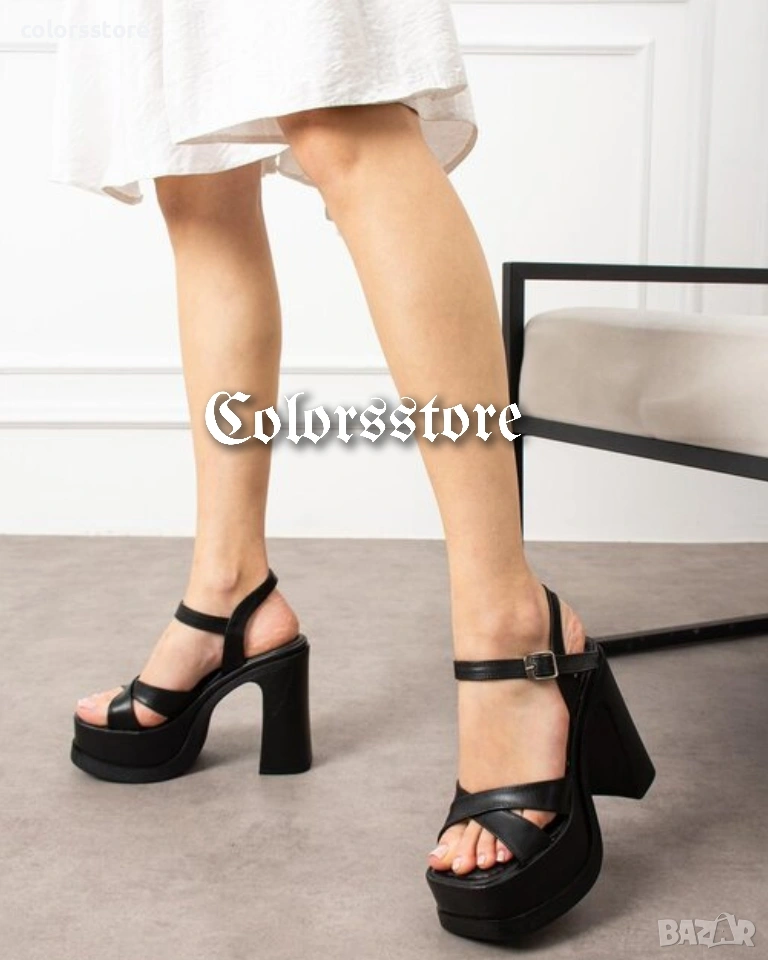 Сандали на ток - черна кожа - GDK50 , снимка 1