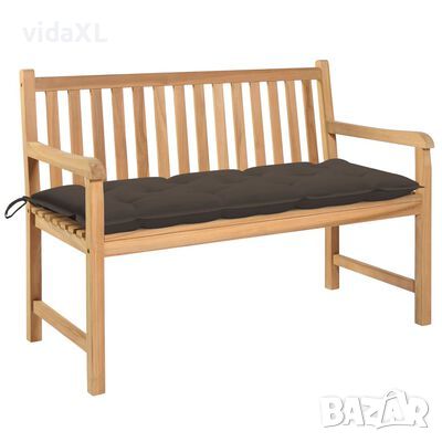 vidaXL Градинска пейка с възглавница таупе, 120 см, тик масив（SKU:3062699, снимка 1