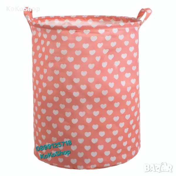 Кош за играчки-Ø35x45 см./розов кош за играчки/органайзер за играчки, снимка 1