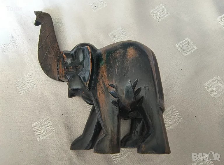Винтидж ръчно резбован слон хора от Маконде, Танзания - абанос/черно дърво, снимка 1