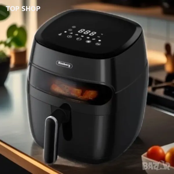 Фритюрник AirFryer , 1350W, 5.2л., LED дисплей, Горещ въздух, Таймер, до 200°C, Черен, снимка 1