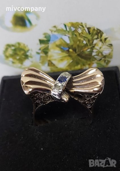 Златен пръстен 10.94гр.14 К с диаманти 0.09ct и сапфир 0.075ct +сертификат	, снимка 1