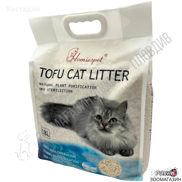 Соева Котешка Тоалетна/Постелка - 18L - Аромат Мляко - Tofu Cat Litter - Homiespet, снимка 1
