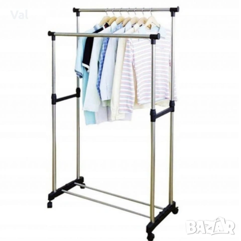 Двойна стойка за дрехи на колела – повече място и удобство у дома!, снимка 3 - Други стоки за дома - 53869750