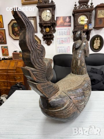 Дървена скулптура / дърворезба / фигура на птицата Хинта №7782, снимка 8 - Антикварни и старинни предмети - 52881471