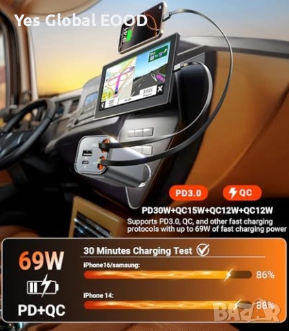 4в1 автомобилно зарядно Type-C + 2 USB, снимка 5 - Зарядни за кола - 53616968