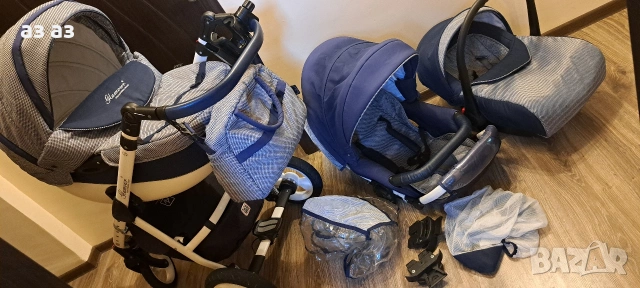 Комбинирана детска количка с всички екстри 3в1-дъждобран,човалчета,комарник,чанта..., снимка 4 - Детски колички - 53602340