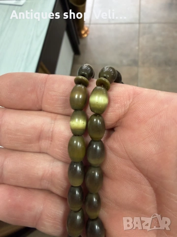 Броеница от полускъпоценен камък "котешко око" №8001 , снимка 2 - Антикварни и старинни предмети - 53924195