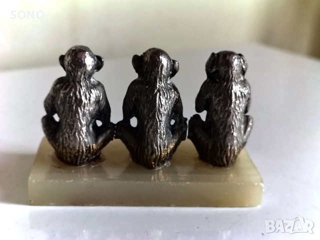 Колекционерска Посребрена Фигурка Трите Мъдри Маймуни, снимка 3 - Колекции - 52124908