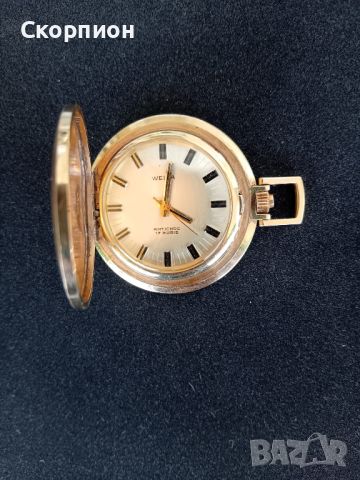 Швейцарски джобен часовник  - WELTA - 17 рубина с позлата, снимка 1 - Джобни - 46448033