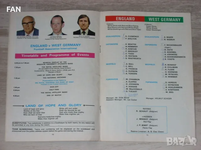 Англия - ФРГ /Германия/ футболна програма с Франц Бекенбауер, Берти Фогтс, Сеп Майер, Кевин Кийгън, снимка 2 - Други ценни предмети - 18476646