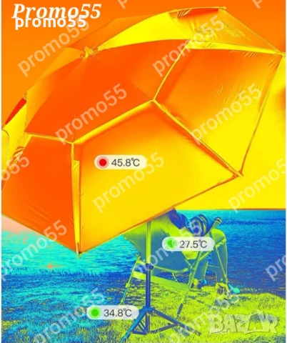 Чадър за Риболов 220см. Плажен Чадър Двоен Покрив, Стабилност при Вятър, снимка 4 - Екипировка - 50386408