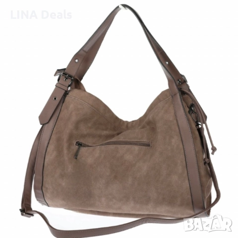 👜 Велурена дамска чанта с декоративни ленти и метални капси, снимка 8 - Чанти - 52496255