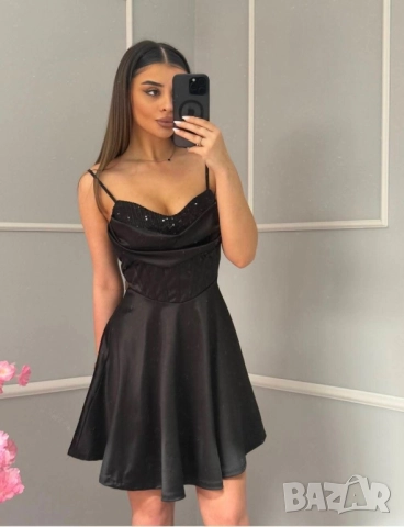 ⭐️Къси сатенени рокли с пайети в горната част    , снимка 4 - Рокли - 51681548