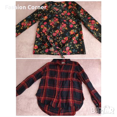Комплект карирана риза и блуза с флорален десен, М размер, Спиди , снимка 1 - Блузи с дълъг ръкав и пуловери - 45304557