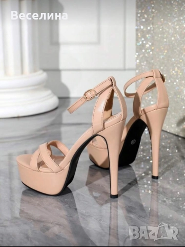 Дамски бежови сандали на висок ток, снимка 5 - Дамски обувки на ток - 52200034