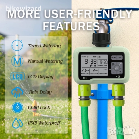 Компютър за напояване Kazeila, 2 връзки, 2 отделни програми програмируем часовник за напоява НОВ, снимка 3 - Напояване - 51727040