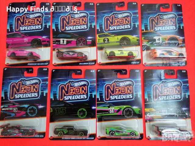 💕🧸Hot Wheels Neon Speeders Set Porsche 911 GT3, McLaren F1 GTR, BMW M3 GT2, `16 Mercedes AMG GT3  , снимка 1 - Колекции - 46796041