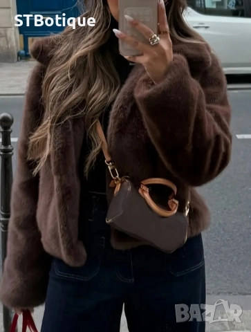 🧥 Дамско елегантно палто от изкуствена кожа – STBoutique 🧥, снимка 4 - Якета - 51940343
