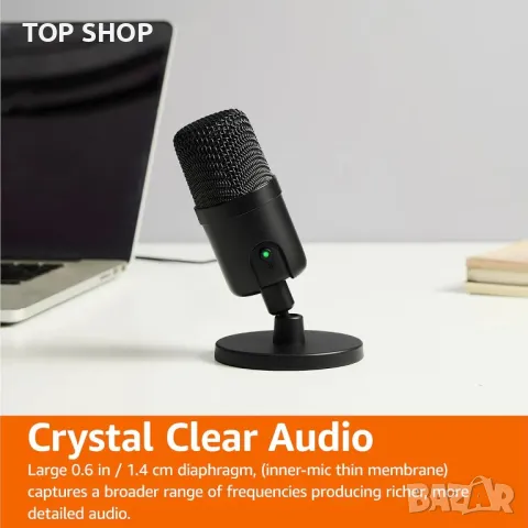 Мини USB кондензаторен кардиоиден микрофон Amazon Basics, черен, снимка 5 - Микрофони - 49866172