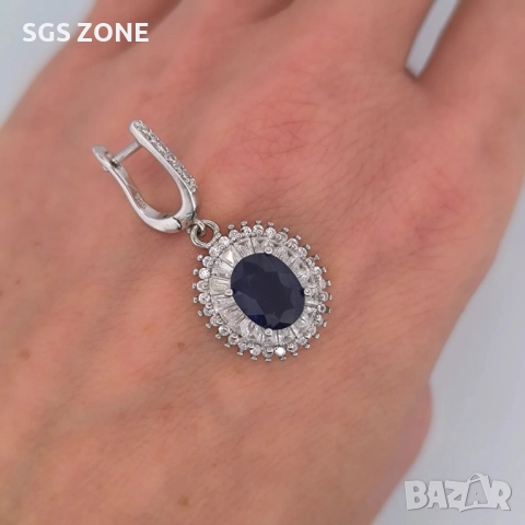 Сребърени Обеци със Сапфири от Таиланд , снимка 5 - Обеци - 51511117