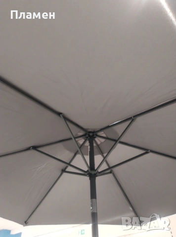 Сгъваем градински чадър ветроустойчив в сив цвят с ръчен механизъм, диаметър 2.7 м 6 спици сив цвят, снимка 10 - Градински мебели, декорация  - 53721439