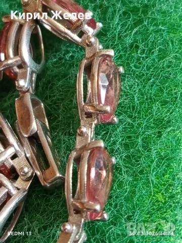 Модерна сребърна гривна с камъни ОЛИВИН много красива перфектно състояние 54200, снимка 2 - Гривни - 54026730