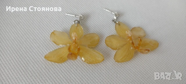 Обеци с естествен цвят на мини орхидея., снимка 4 - Обеци - 50995451