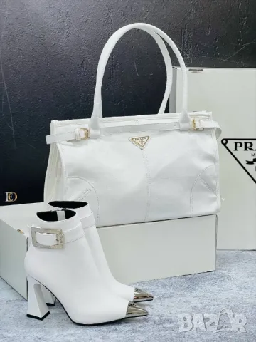 дамски комплект боти на ток и чанта prada , снимка 4 - Чанти - 47240092