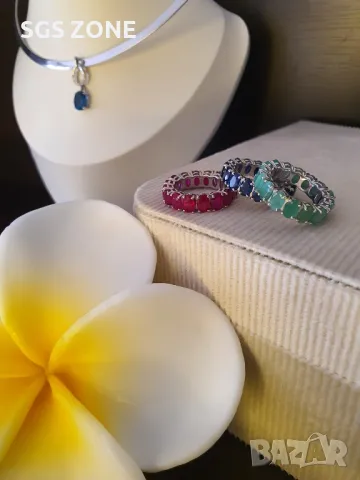 Пръстенът Eternity сребро със Сапфири, Рубини и Изумруди, снимка 2 - Пръстени - 49541135