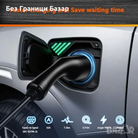 Нов Кабел за електромобил Type 2 to Type 2 32A 7.2kW 5 метра за EV и хибридни коли, снимка 4 - Друга електроника - 54059263